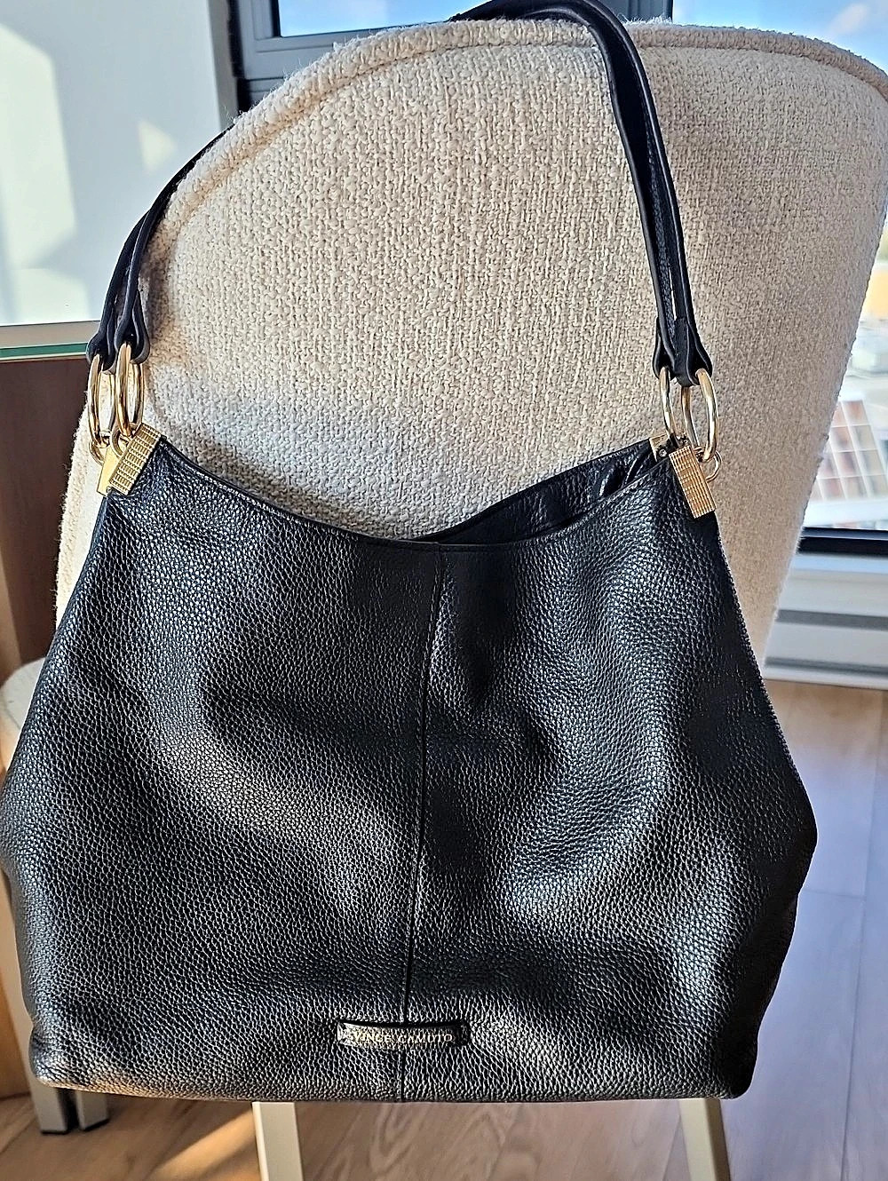Vince Camuto Black Leather-Look Hobo Bag